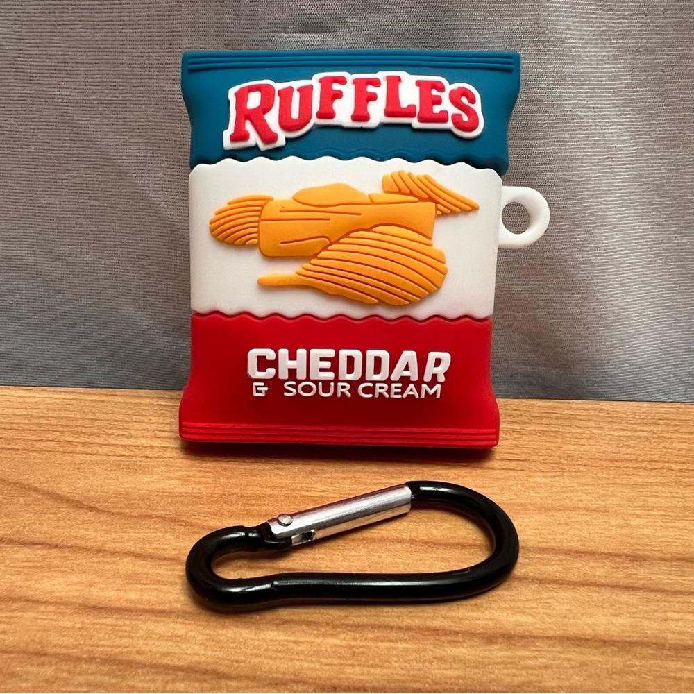 Ruffles Cheddar Sour Cream Chip Bag AirPods 1 2 Silicone Case with Carabiner